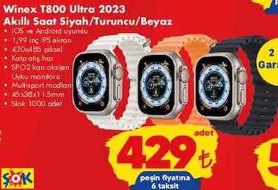WİNEX T800 ULTRA 2023 AKILLI SAAT SİYAH/TURUNCU/BEYAZ